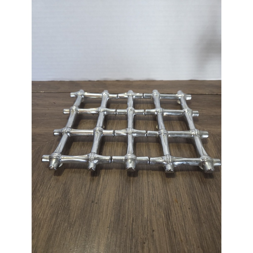 silver-plated expandable trivet Bamboo, Asian Design, Vintage, Made In Italy